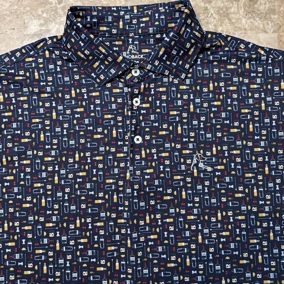 Rhoback Polo Shirt Mens Medium Blue The Old Fashioned Drinks Alcohol Golf - Picture 1 of 8